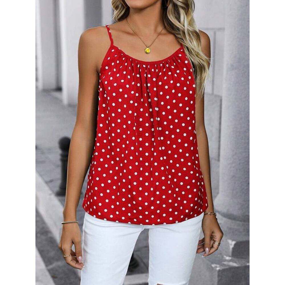 SHEIN LUNE Ladies' Polka Dot Printed Camisole Top,Casual - Red - Med